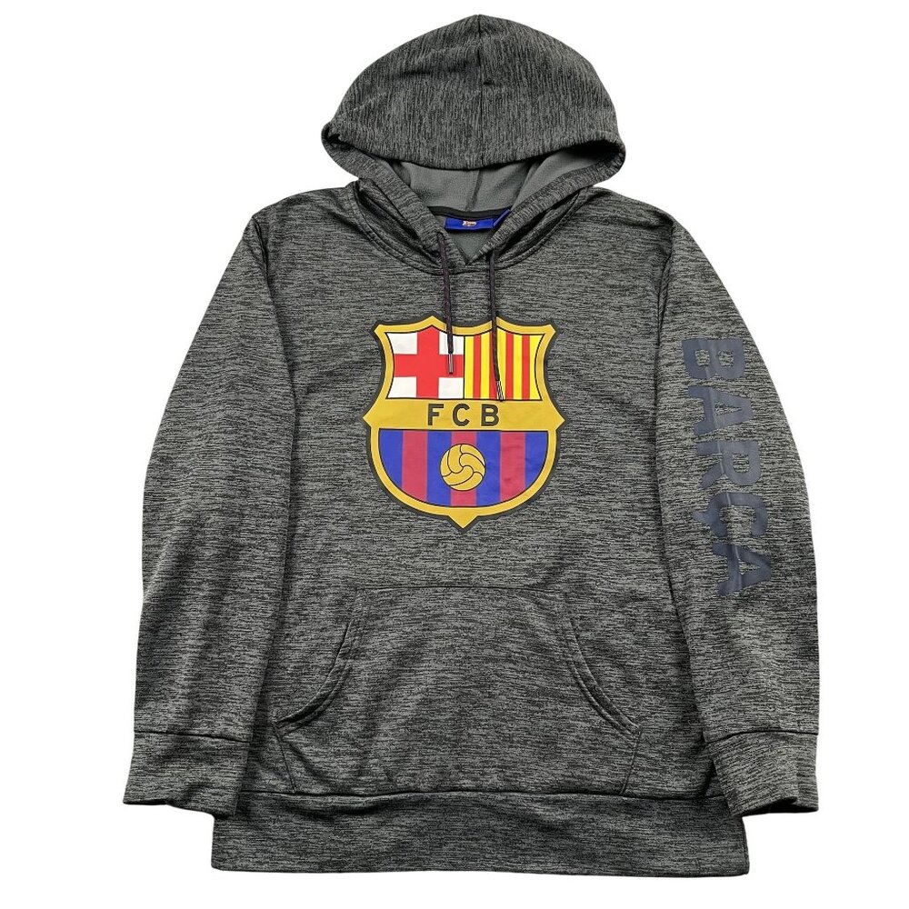 FCB FC Barcelona Hoodie Mens Medium Grey Pullover Football Soccer